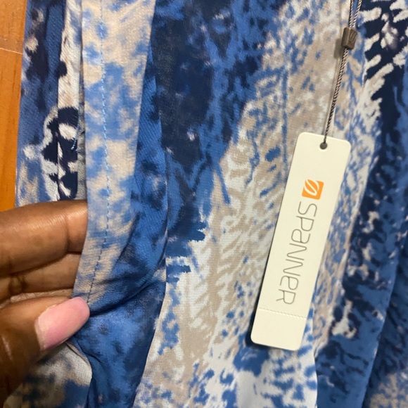 NWT SPANNER Blue and White Abstract Wide Leg Pants - Picture 4 of 6